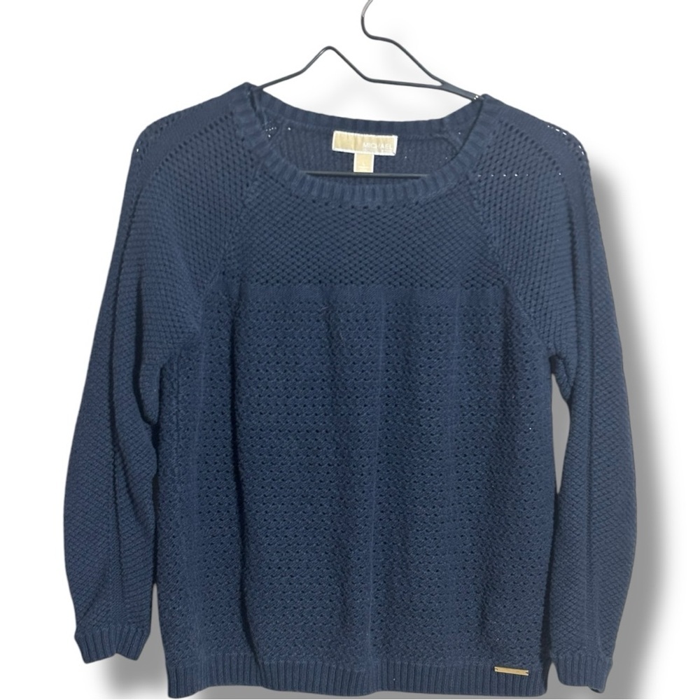 Michael Kors Knit 3/4 Sleeve Lightweight Cotton Comfy Classic Navy Blue Sweater - Picture 8 of 16